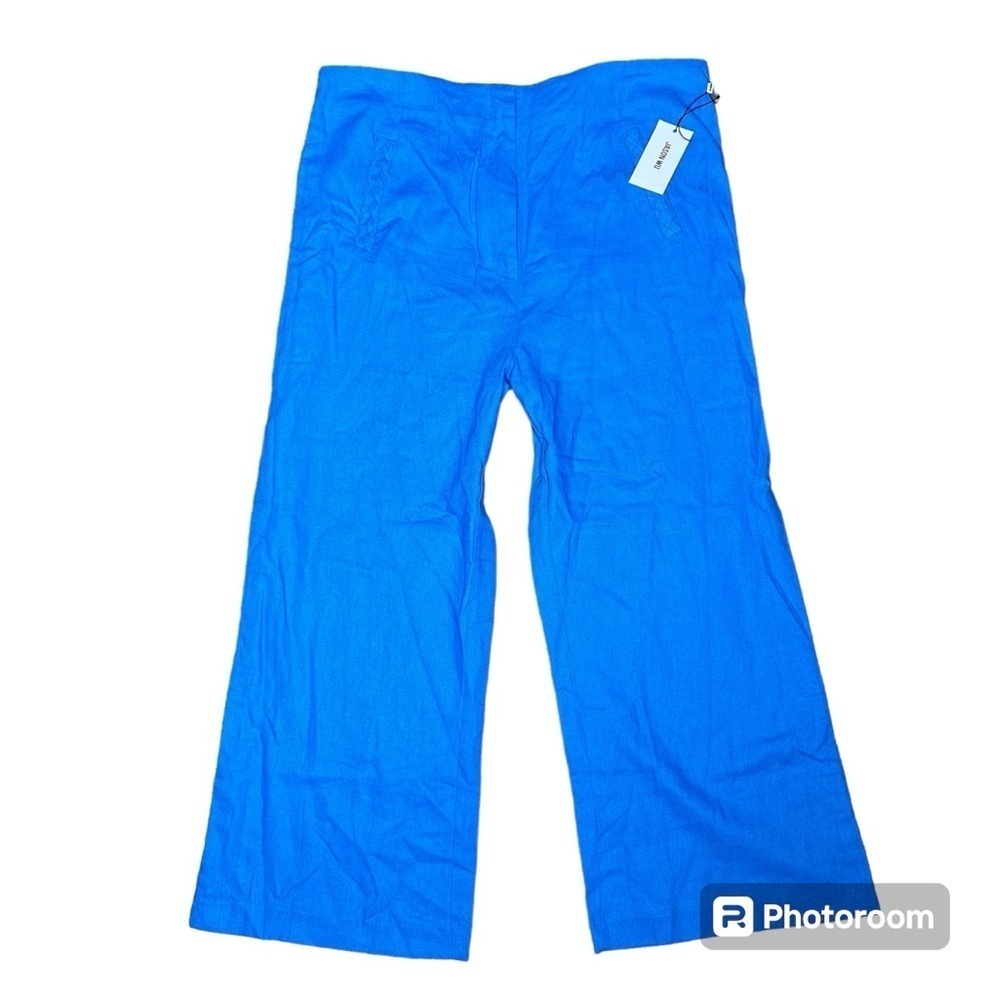 Jason Wu Linen Blend Braided High Waist Wide Pants Blue Size 10 NWT